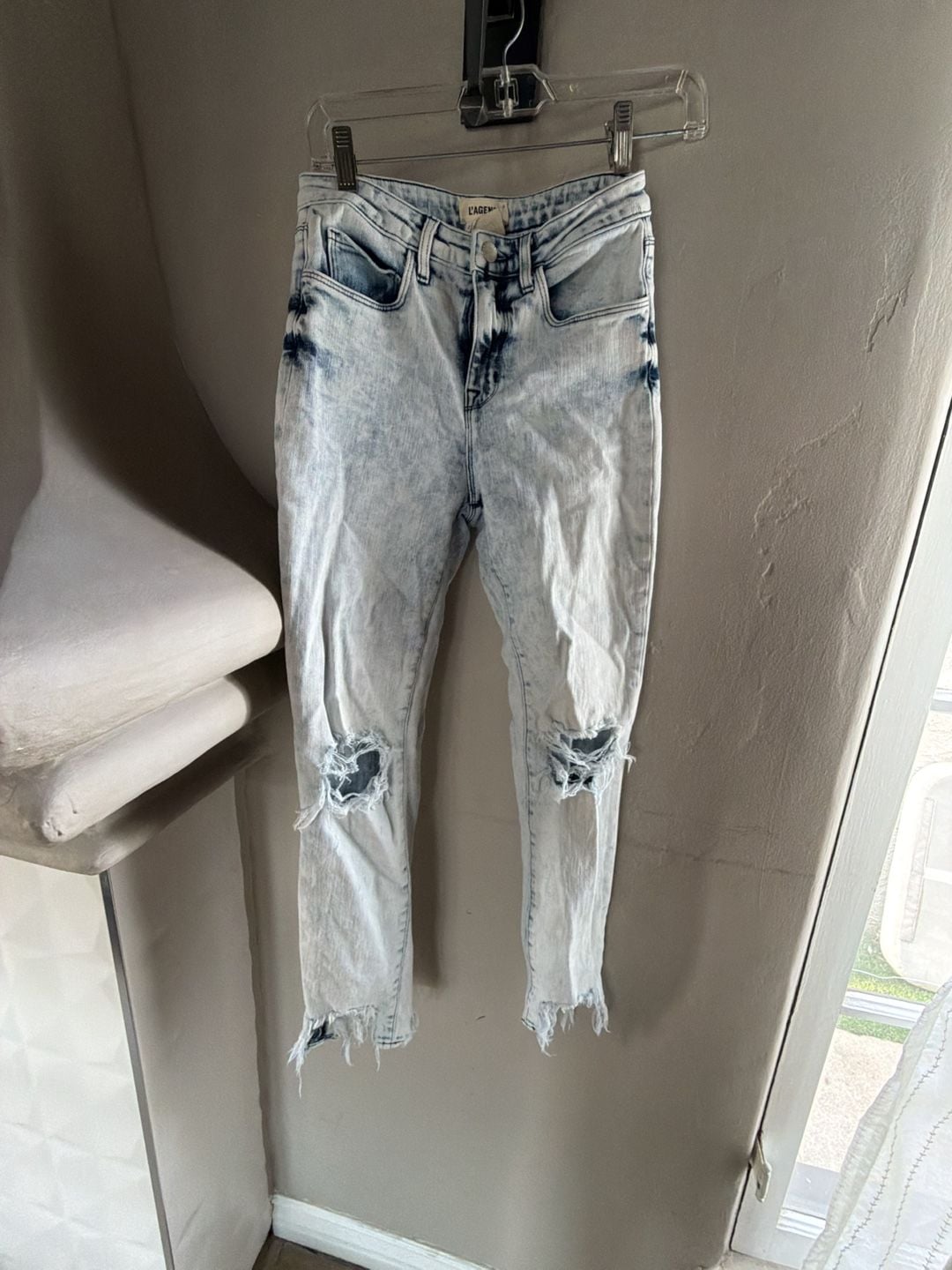 L'Agence High Line High Rise Skinny Distressed Acid Wash Jeans Size 24 2