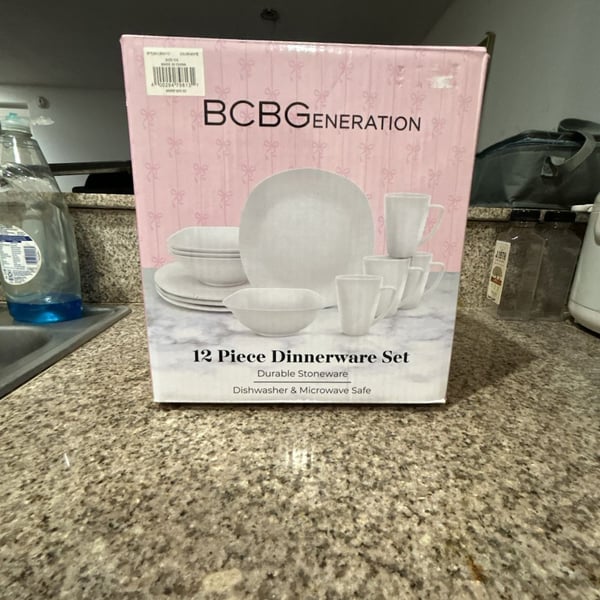 BCBGGENERATION 12 Piece Square Stoneware Dinnerware Set White