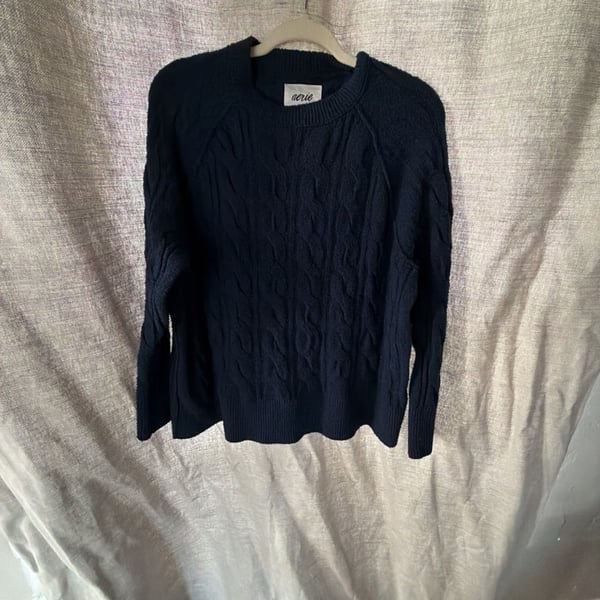 Aerie Navy Blue Cable-Knit Crewneck Sweater Size M