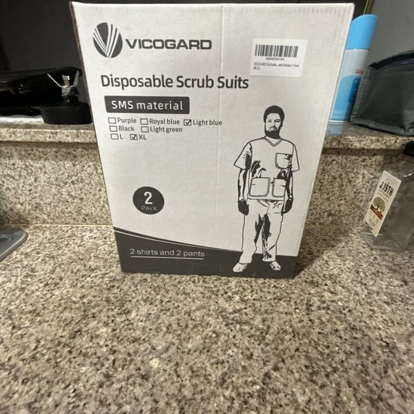 VICOGARD Disposable Scrub Suits SMS Material Light Blue XL 2 Pack