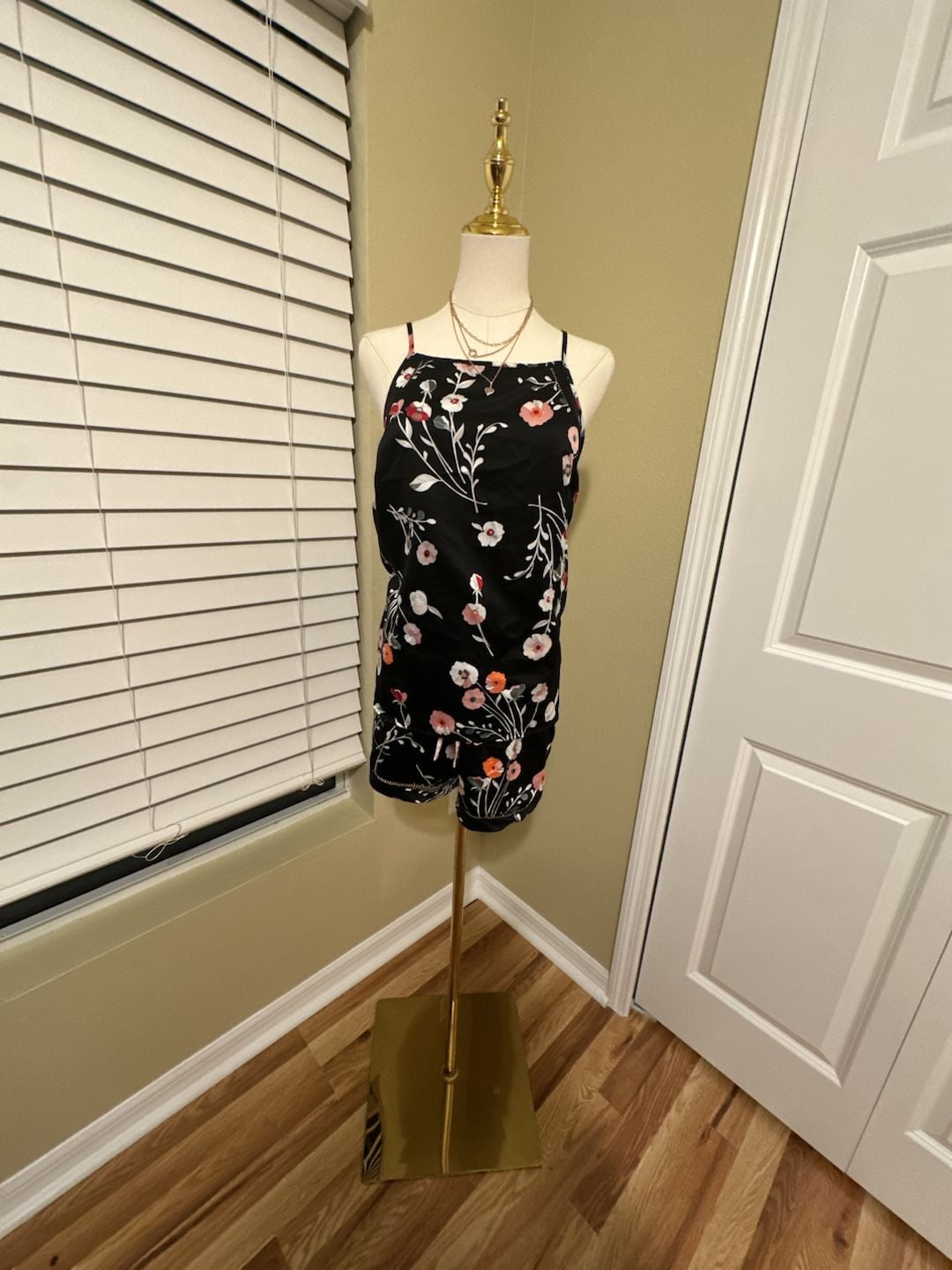Gilligan & O'Malley Black Floral Silky Satin Lounge PJ Sleep Set XL 3