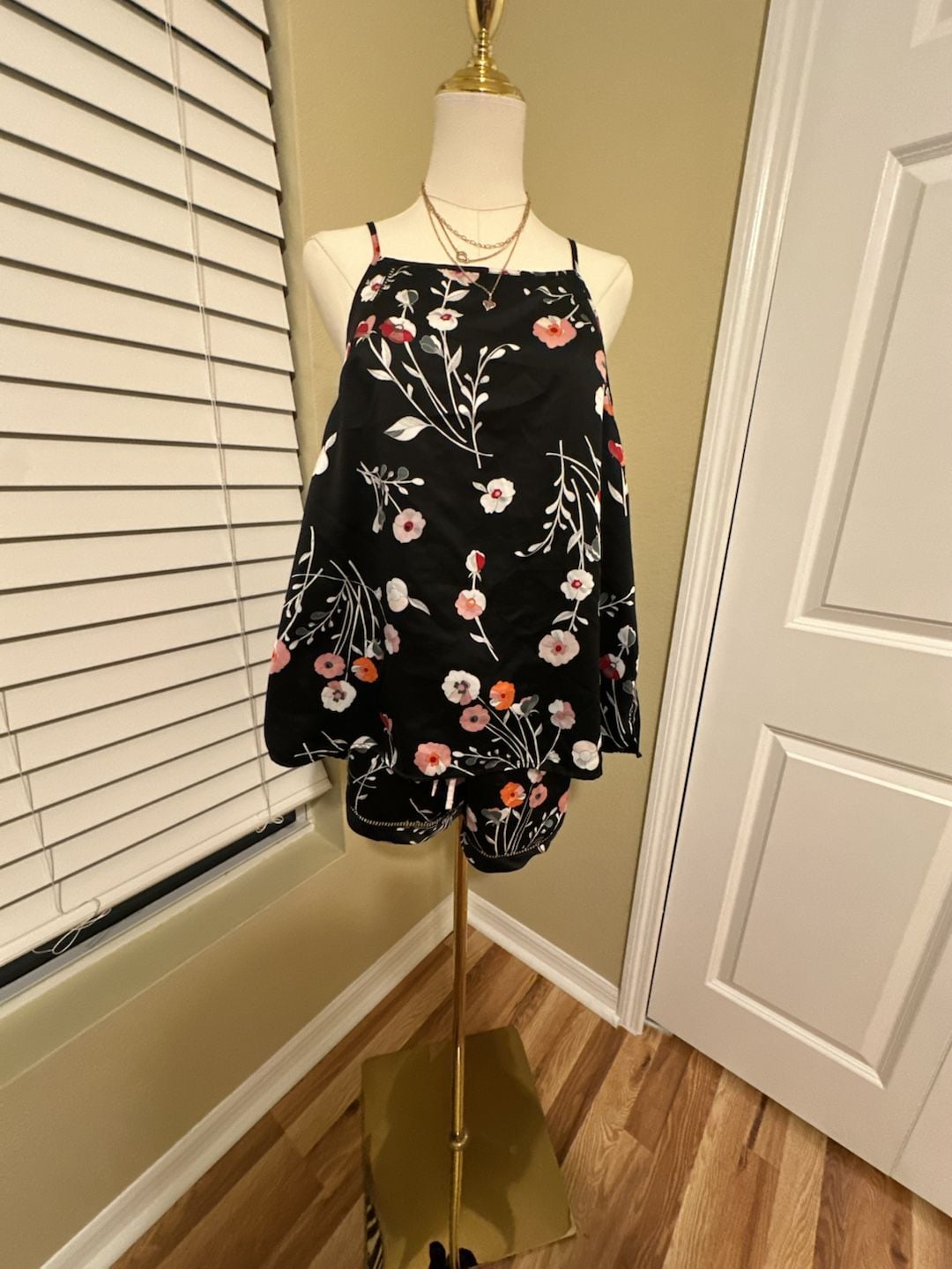 Gilligan & O'Malley Black Floral Silky Satin Lounge PJ Sleep Set XL 1