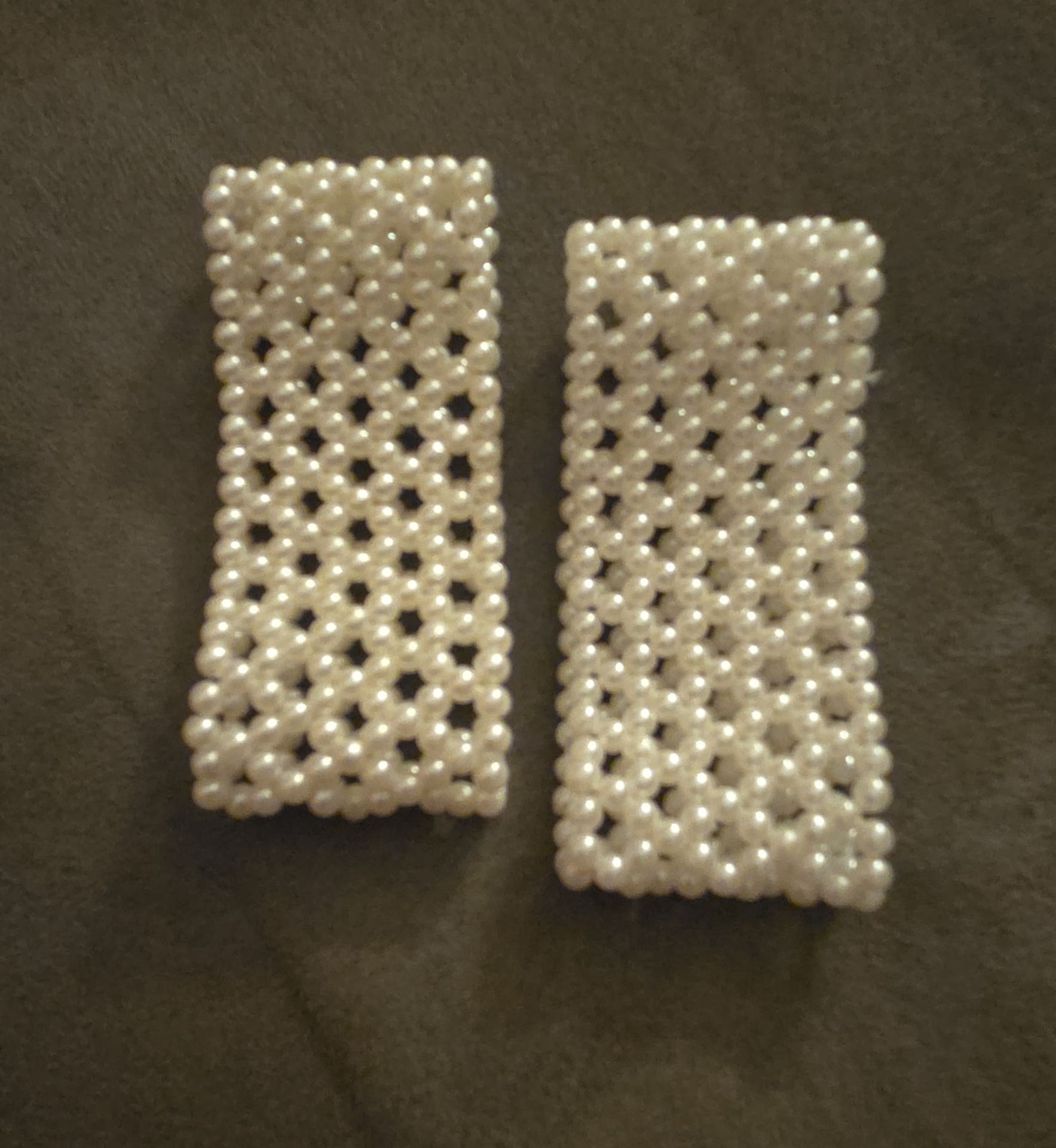 Faux Pearl Multi-Strand Woven Mesh Wide Cuff Bracelets 2