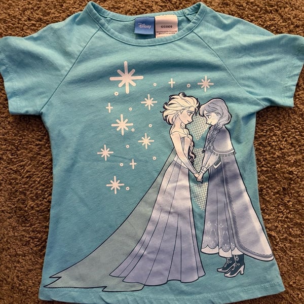 Disney Frozen Elsa and Anna Girls Short Sleeve Graphic T-Shirt Blue Size 6