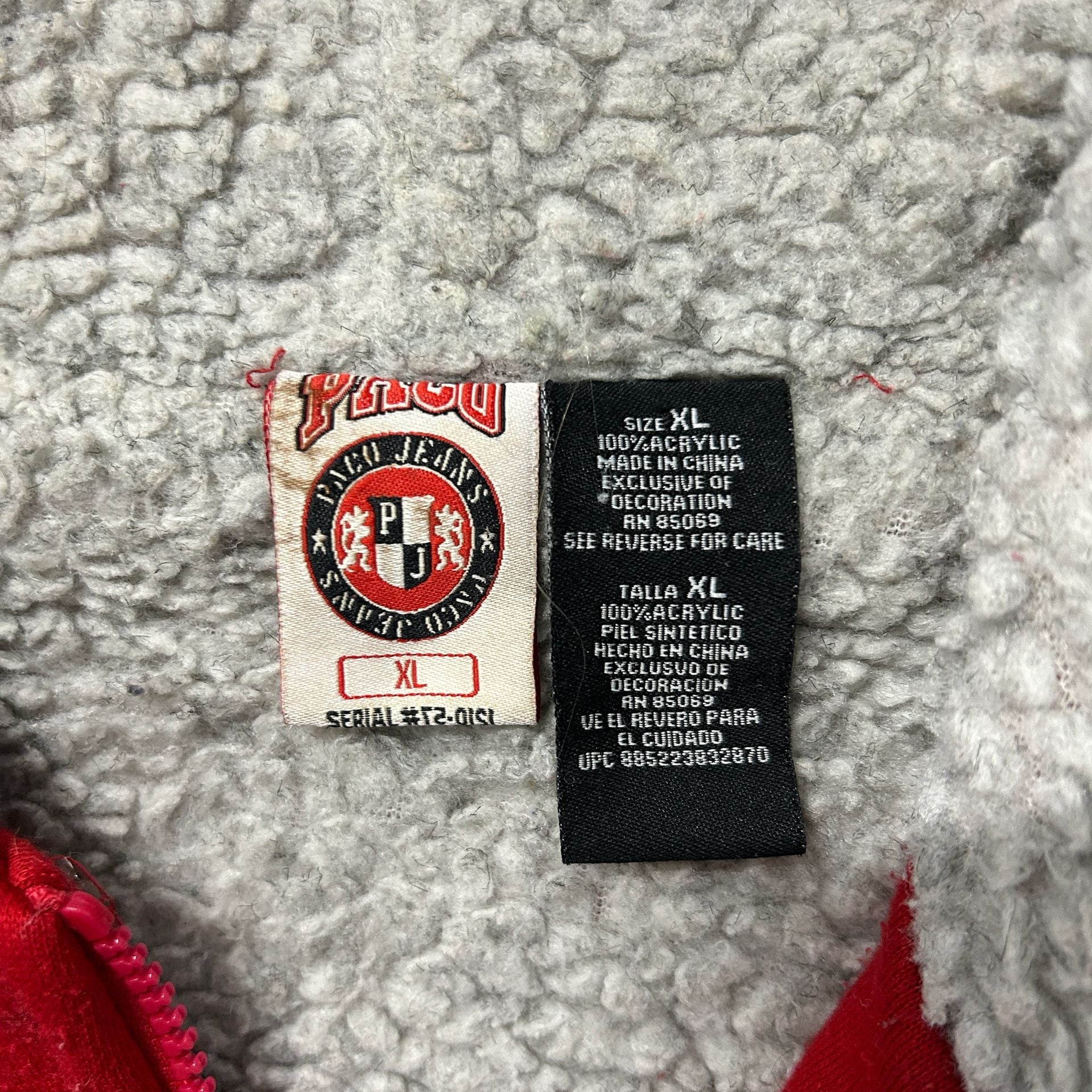 Paco Jeans Vintage 90s Sherpa Lined Full Zip Hoodie Red Black Men's XL 4