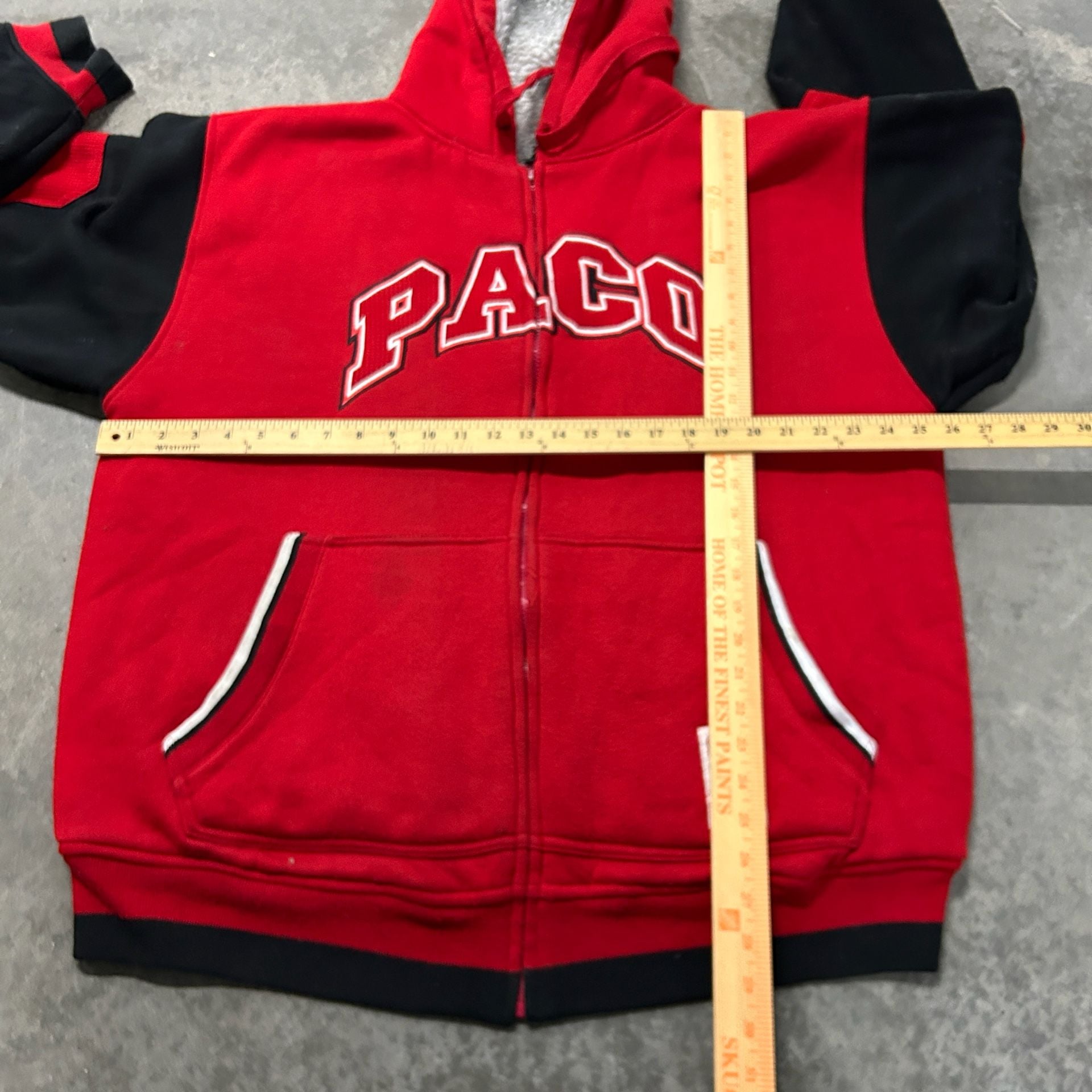 Paco Jeans Vintage 90s Sherpa Lined Full Zip Hoodie Red Black Men's XL 6