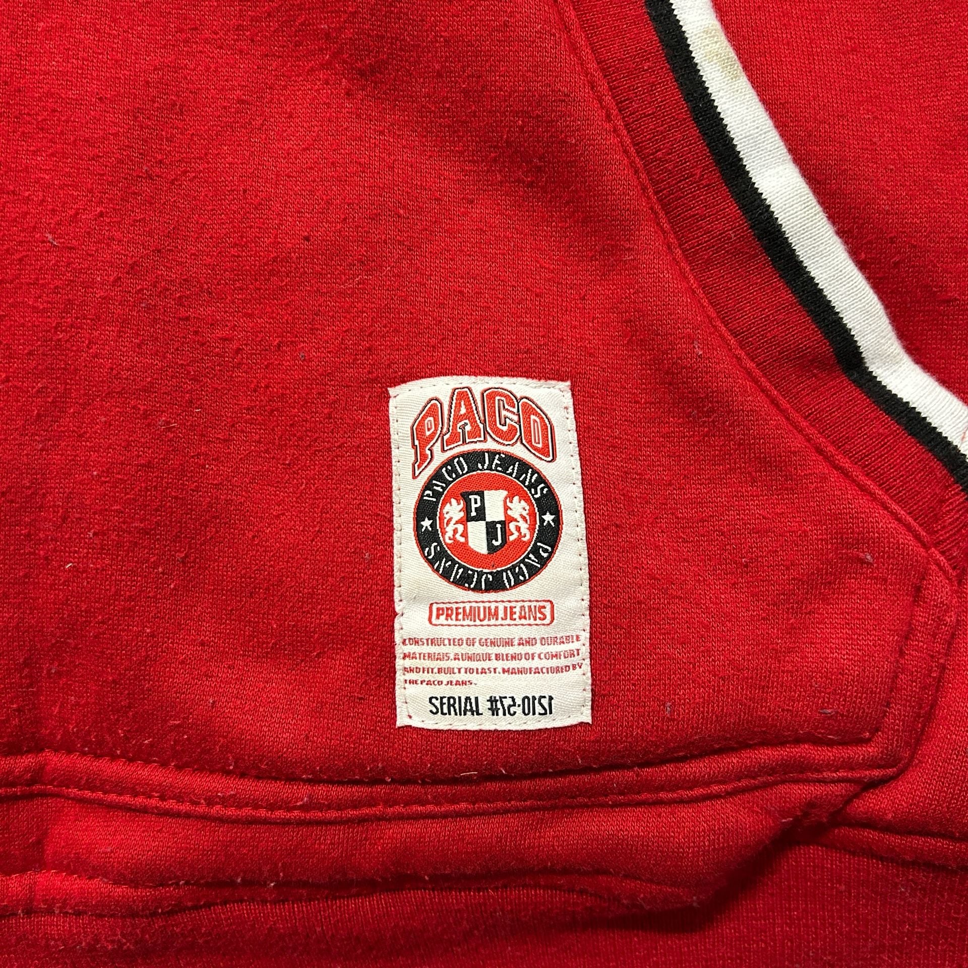 Paco Jeans Vintage 90s Sherpa Lined Full Zip Hoodie Red Black Men's XL 9