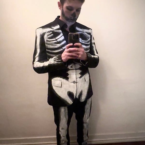 Custom Hand Painted Skeleton Suit Tuxedo Jacket and Pants Costume