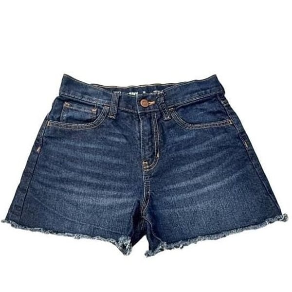 Old Navy Girls High-Rise Adjustable Waist Denim Shorts Size 12 Dark Wash Raw Hem