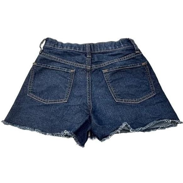 Old Navy Girls High-Rise Adjustable Waist Denim Shorts Size 12 Dark Wash Raw Hem 3