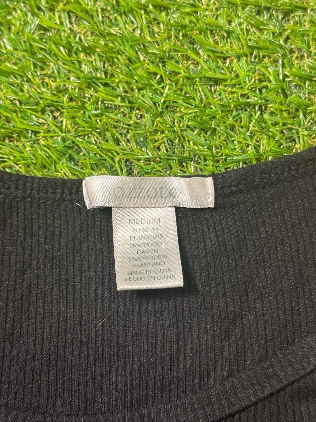 Ozzolo Black Ribbed Lettuce Hem Short Sleeve Crop Top Baby Tee Medium 6