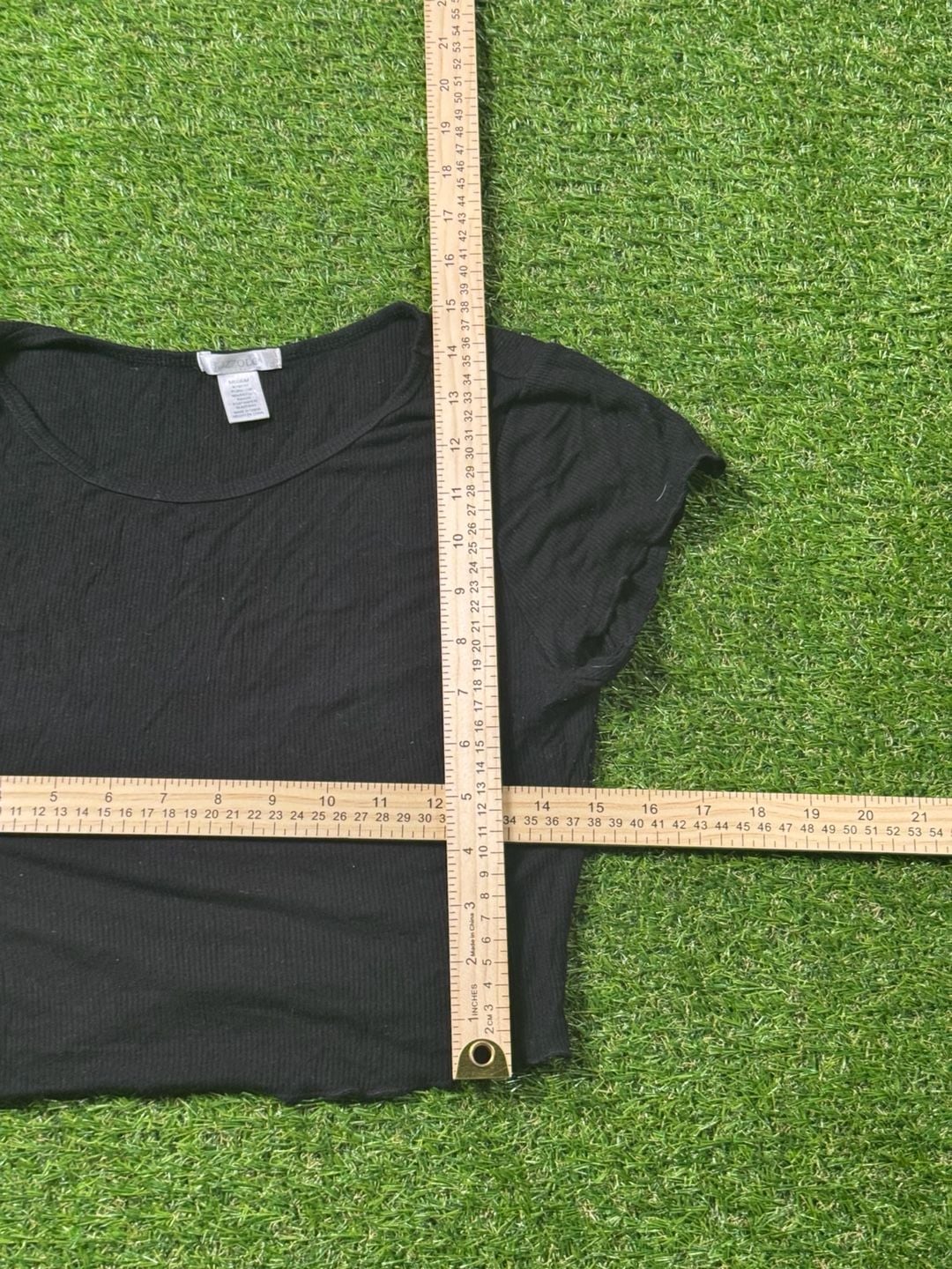 Ozzolo Black Ribbed Lettuce Hem Short Sleeve Crop Top Baby Tee Medium 7