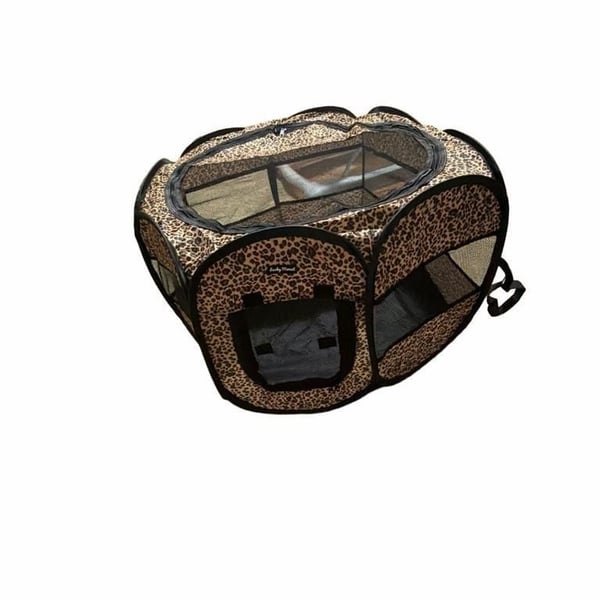 Lucky Monet Portable Pet Playpen Foldable Exercise Tent Pop Up Kennel Leopard
