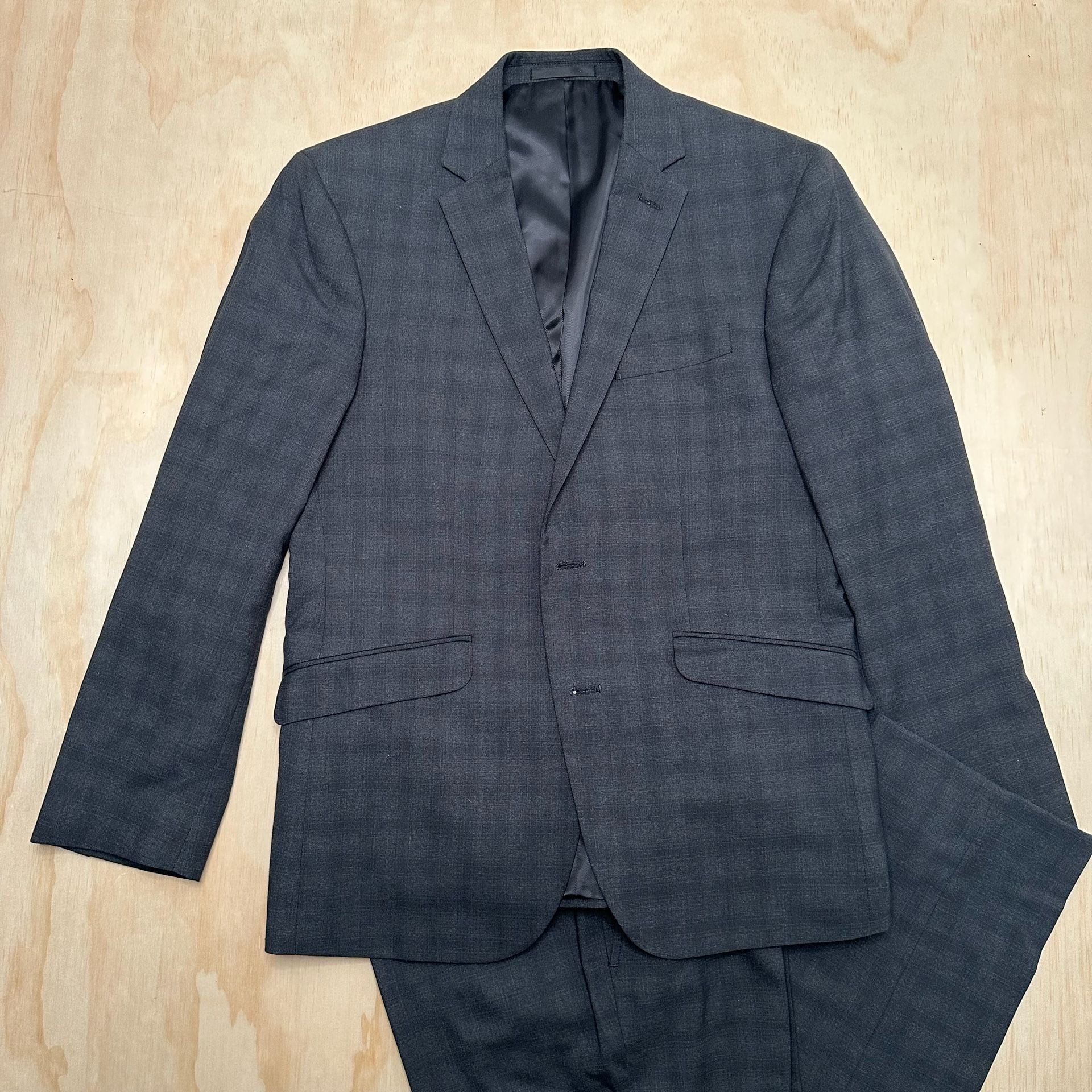Kenneth Cole Reaction Men's 2-Piece Suit Charcoal Plaid Slim Fit Jacket & Pants 2