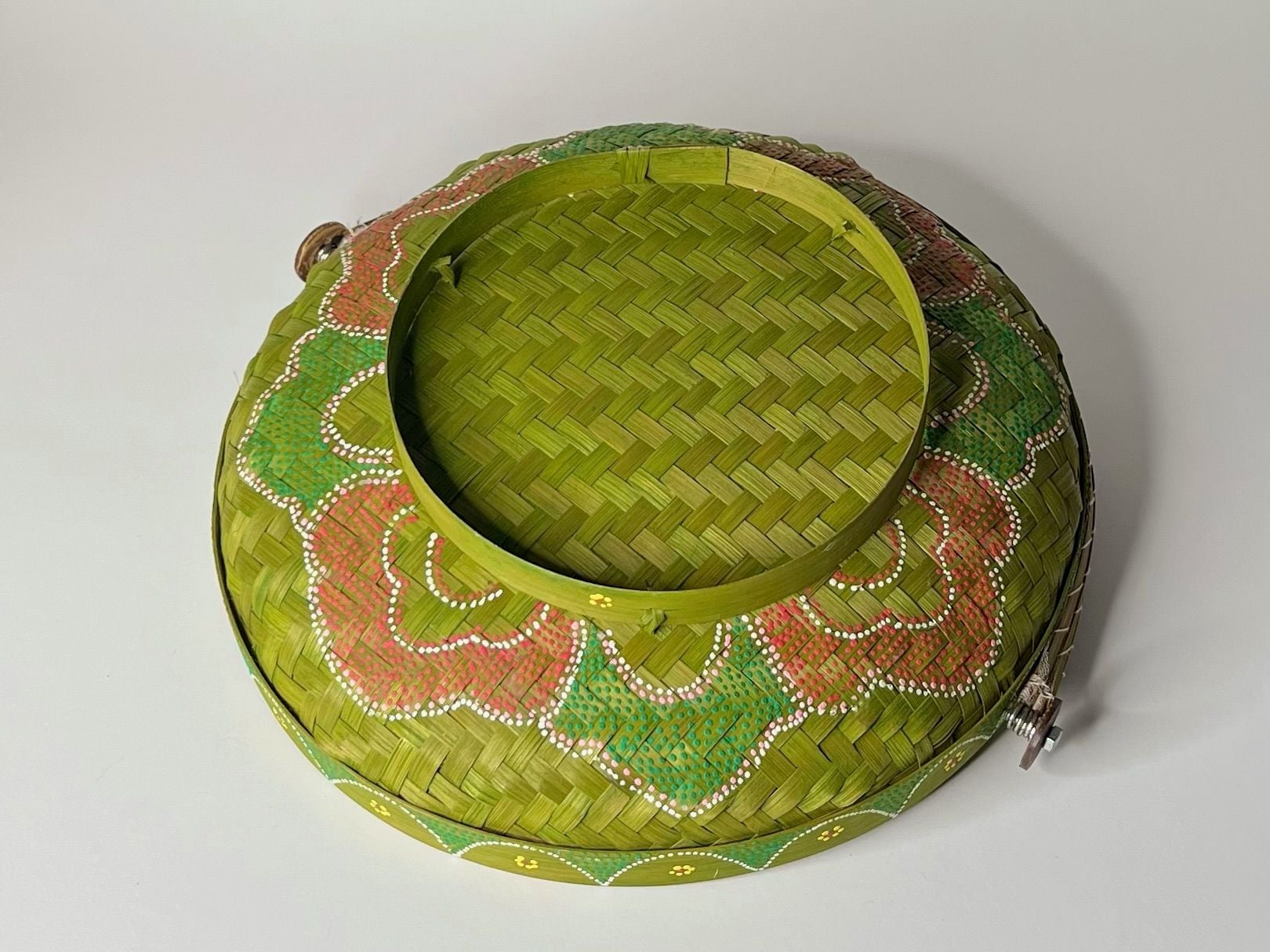 Vintage Hand-Woven Bamboo Folding Mesh Food Cover Basket Floral Hand-Painting 4