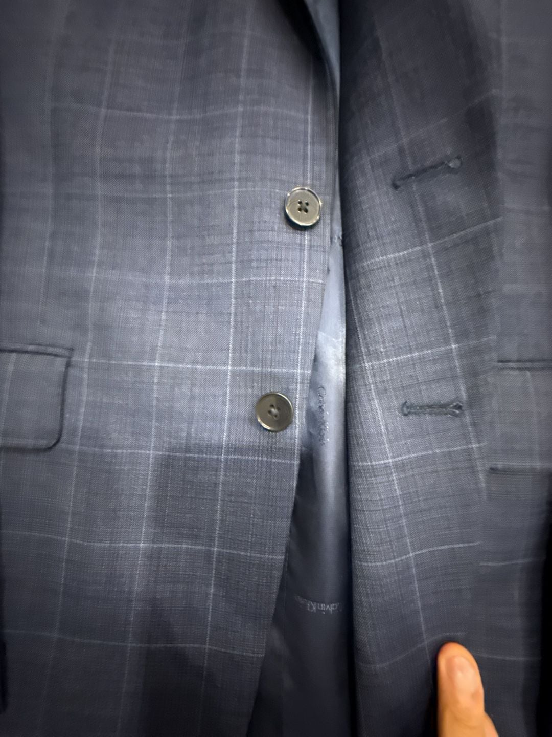 Calvin Klein Blue Windowpane Check Suit Jacket Sport Coat Blazer 3