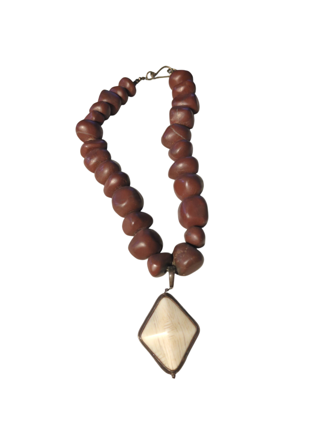 Vintage Brown Jasper Beaded Necklace with Diamond shapped Pendant 2