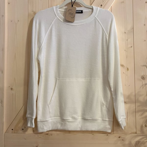 Supernova White Long-Sleeve Raglan Sweatshirt with Front Pocket