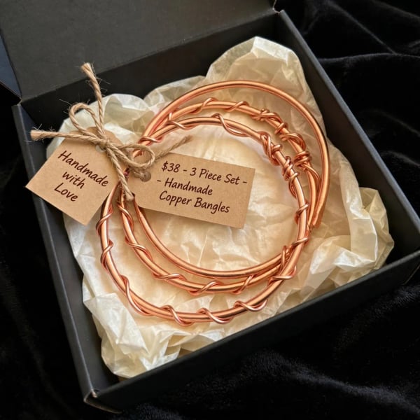 Thick Spiral Copper Bangle Bracelet Cuff Adjustable - ,