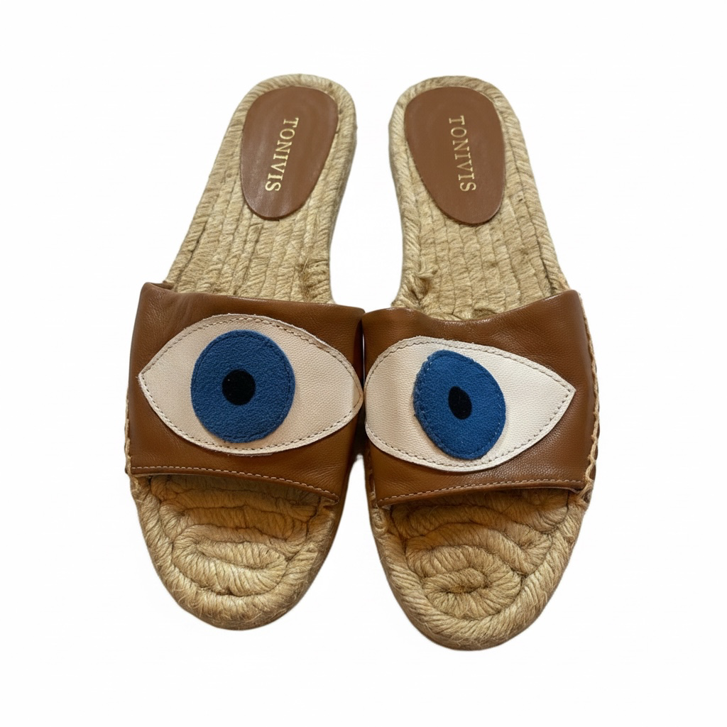 TONIVIS Evil Eye Espadrilles Slide Sandals Tan 2