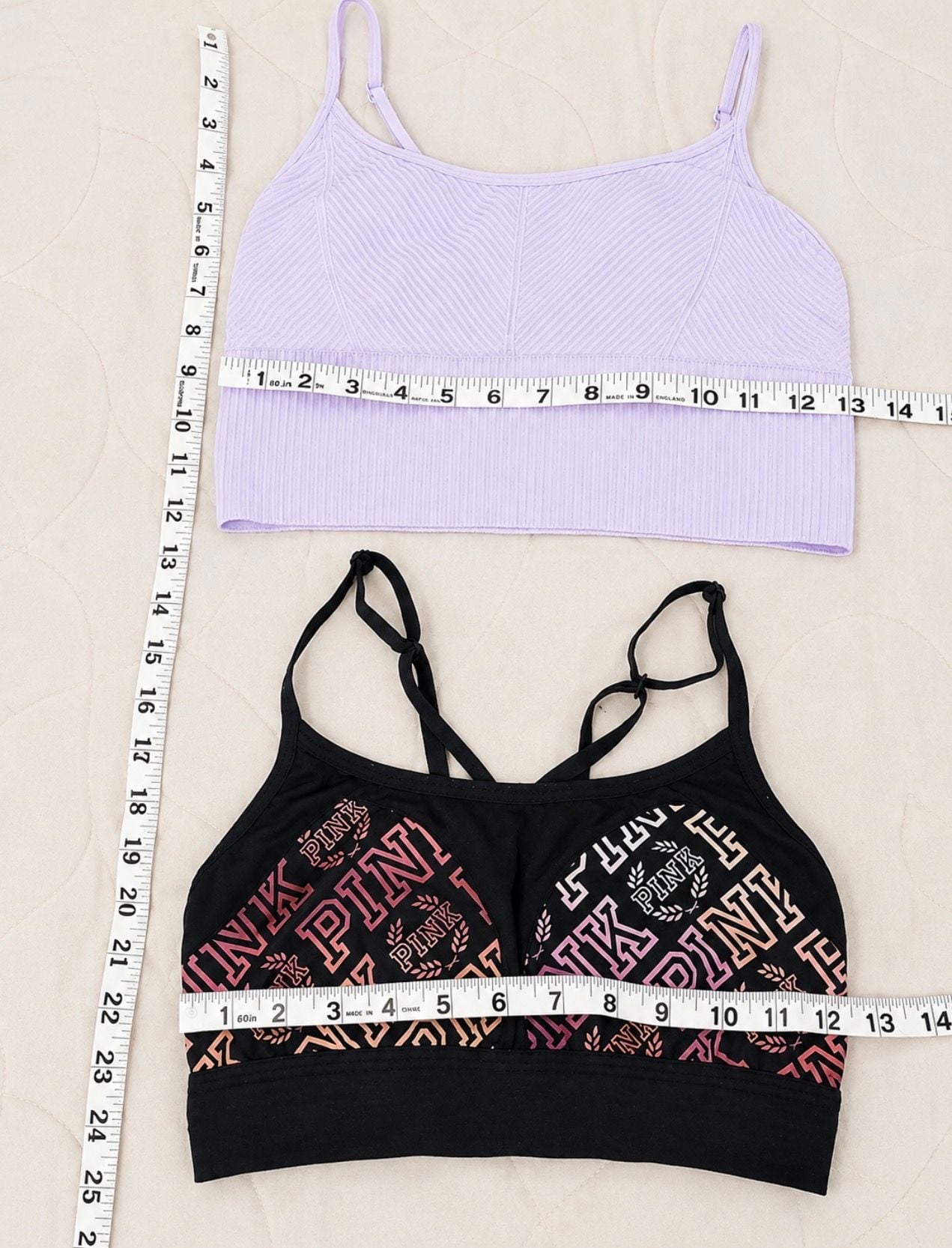 Victoria’s Secret PINK Sports Bra Bundle Medium Lavender Black Logo 2 Pc 9