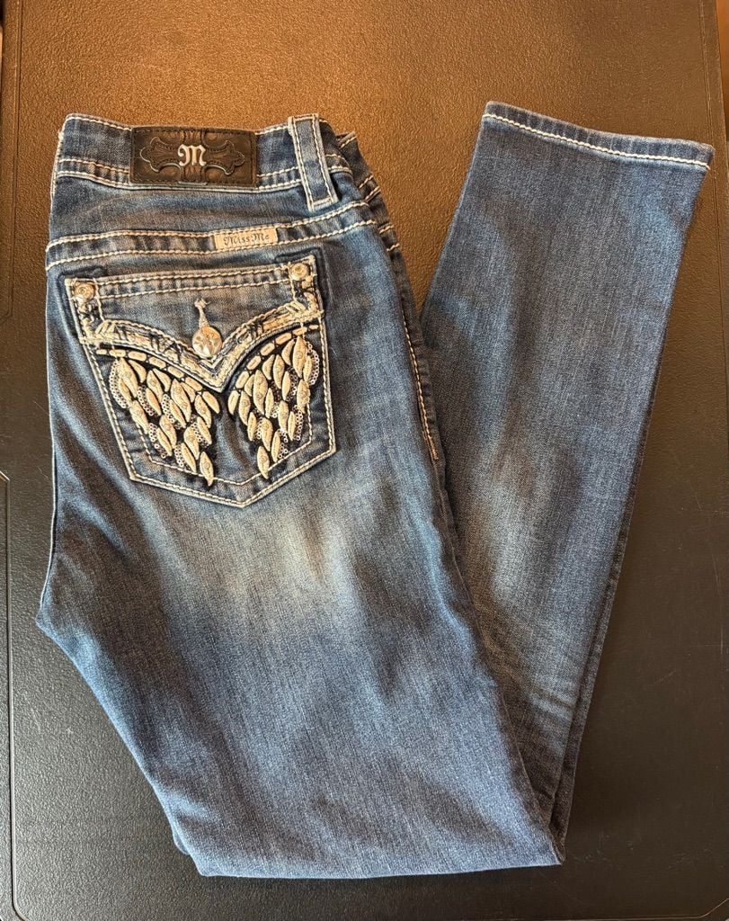 Miss Me Embroidered Wing Flap Pocket Skinny Jeans 1