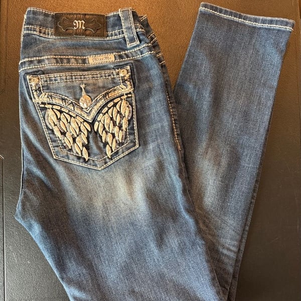Miss Me Embroidered Wing Flap Pocket Skinny Jeans