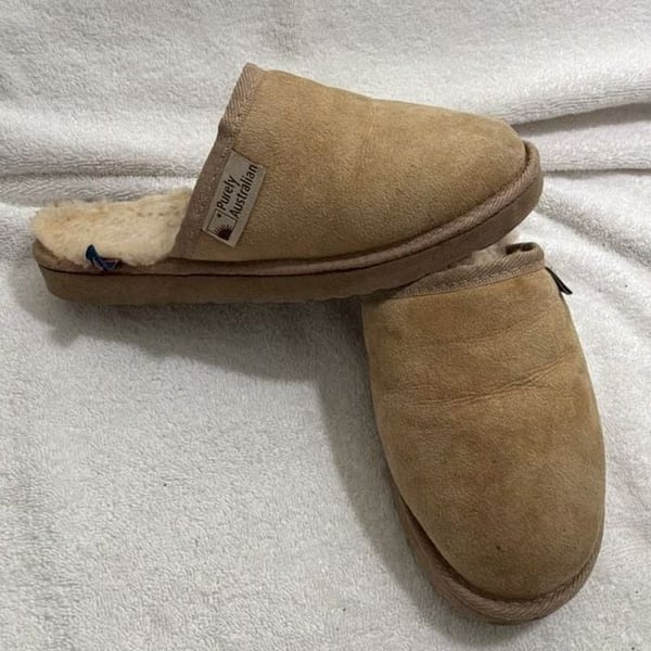 Purely Australian Sheepskin Scuff Slippers Tan Suede House Shoes