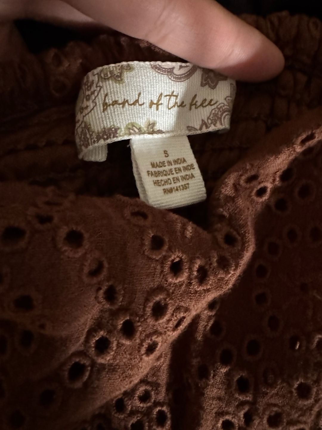 Band of the Free Sierra Walnut Brown Eyelet Midi Dress Size S 5