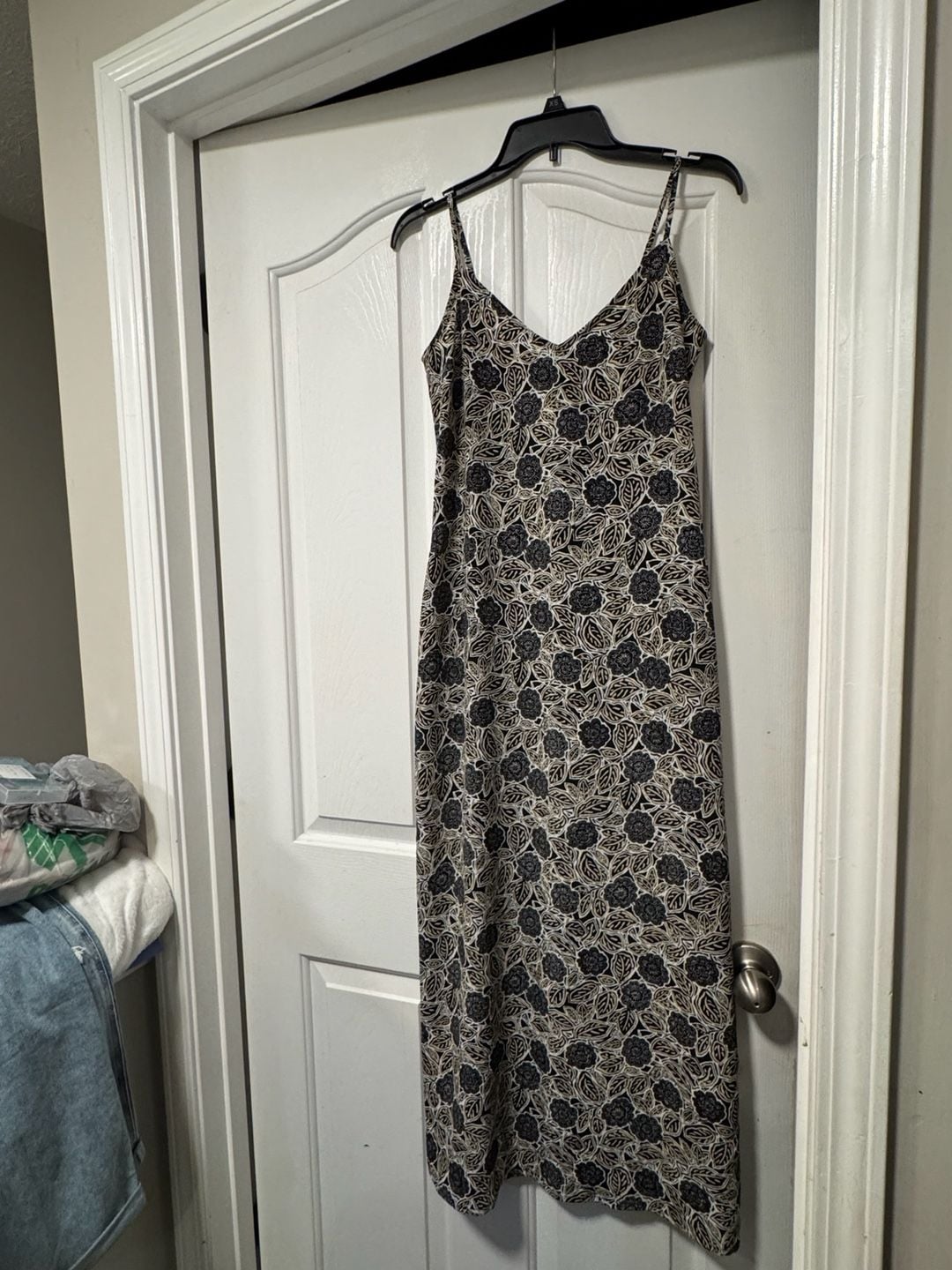 Jonathan Martin Vintage Black and Beige Floral Print Spaghetti Strap Maxi Dress 4