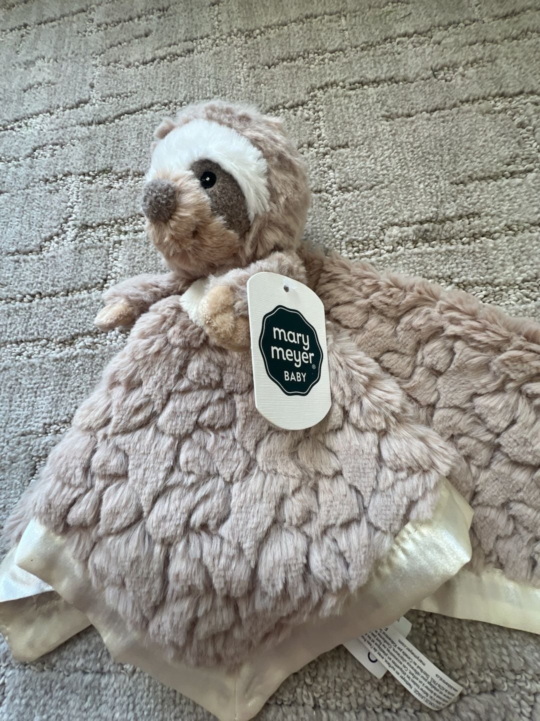 Mary Meyer Putty Sloth Character Blanket Security Lovey Plush Satin Trim 3