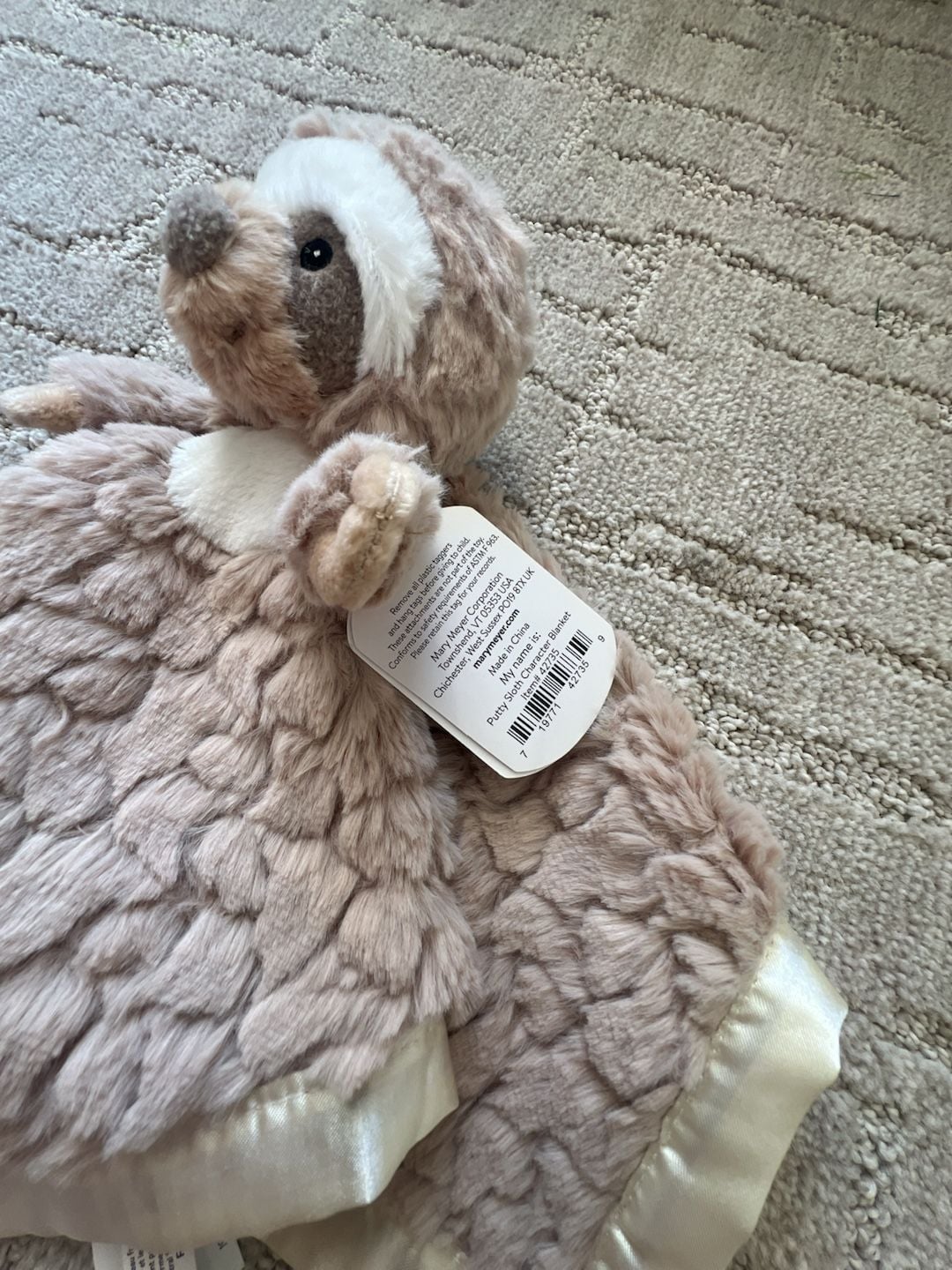 Mary Meyer Putty Sloth Character Blanket Security Lovey Plush Satin Trim 4