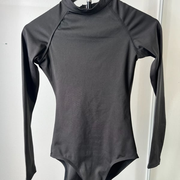 Natalie Active Black Long Sleeve Mock Neck Open Back Bodysuit Size Adult S DS6017
