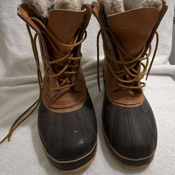 Mighty Tough Brown Leather Shearling Lined Duck Boots Size 13