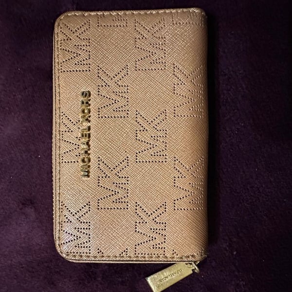 Michael Kors MK Logo Perforated Zip Around Wallet
