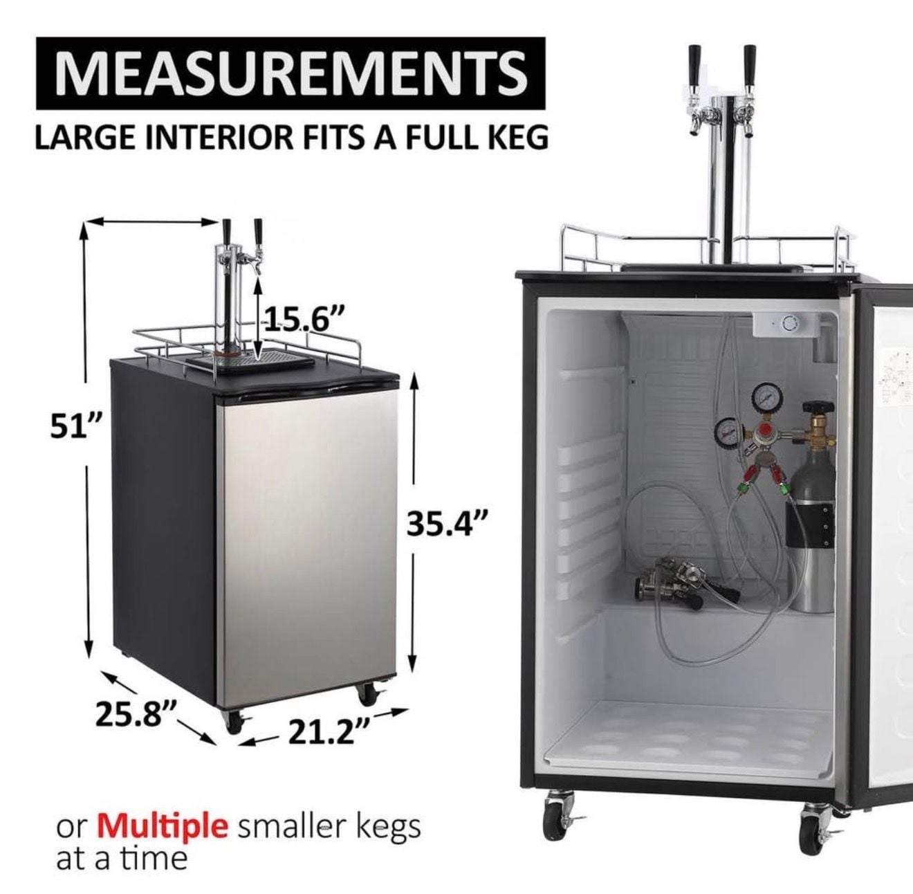 Garvee Beer Kegerator, Dual Tap Draft Beer Dispenser, Full Size Stainless Steel Keg Refrigerator 1