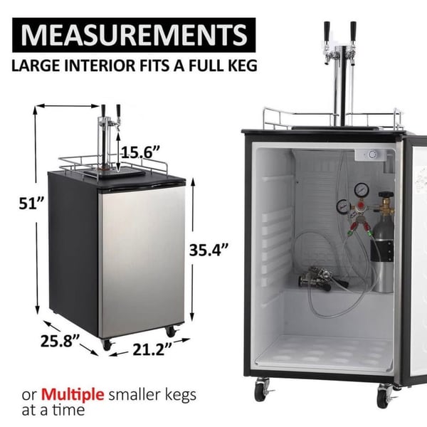 Garvee Beer Kegerator, Dual Tap Draft Beer Dispenser, Full Size Stainless Steel Keg Refrigerator