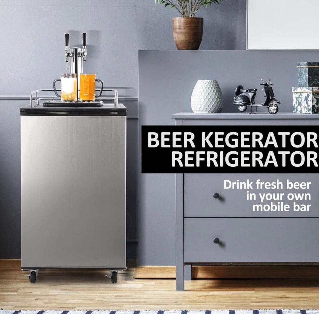 Garvee Beer Kegerator, Dual Tap Draft Beer Dispenser, Full Size Stainless Steel Keg Refrigerator 2