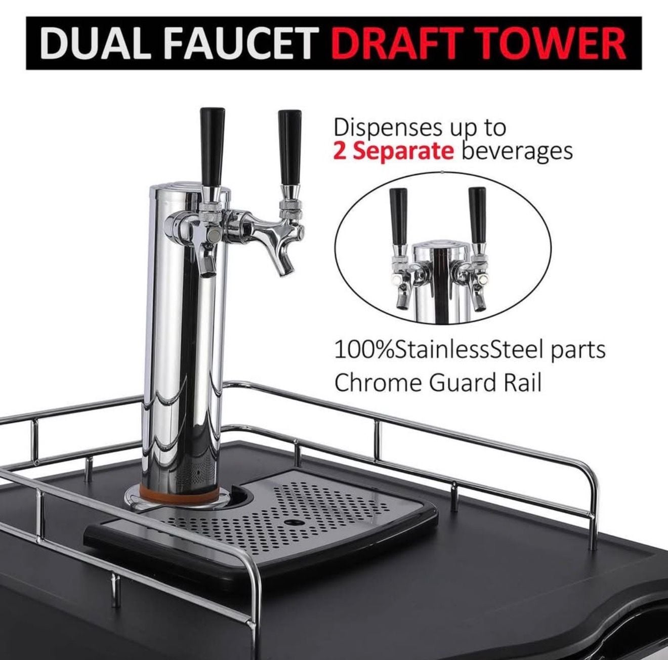 Garvee Beer Kegerator, Dual Tap Draft Beer Dispenser, Full Size Stainless Steel Keg Refrigerator 3