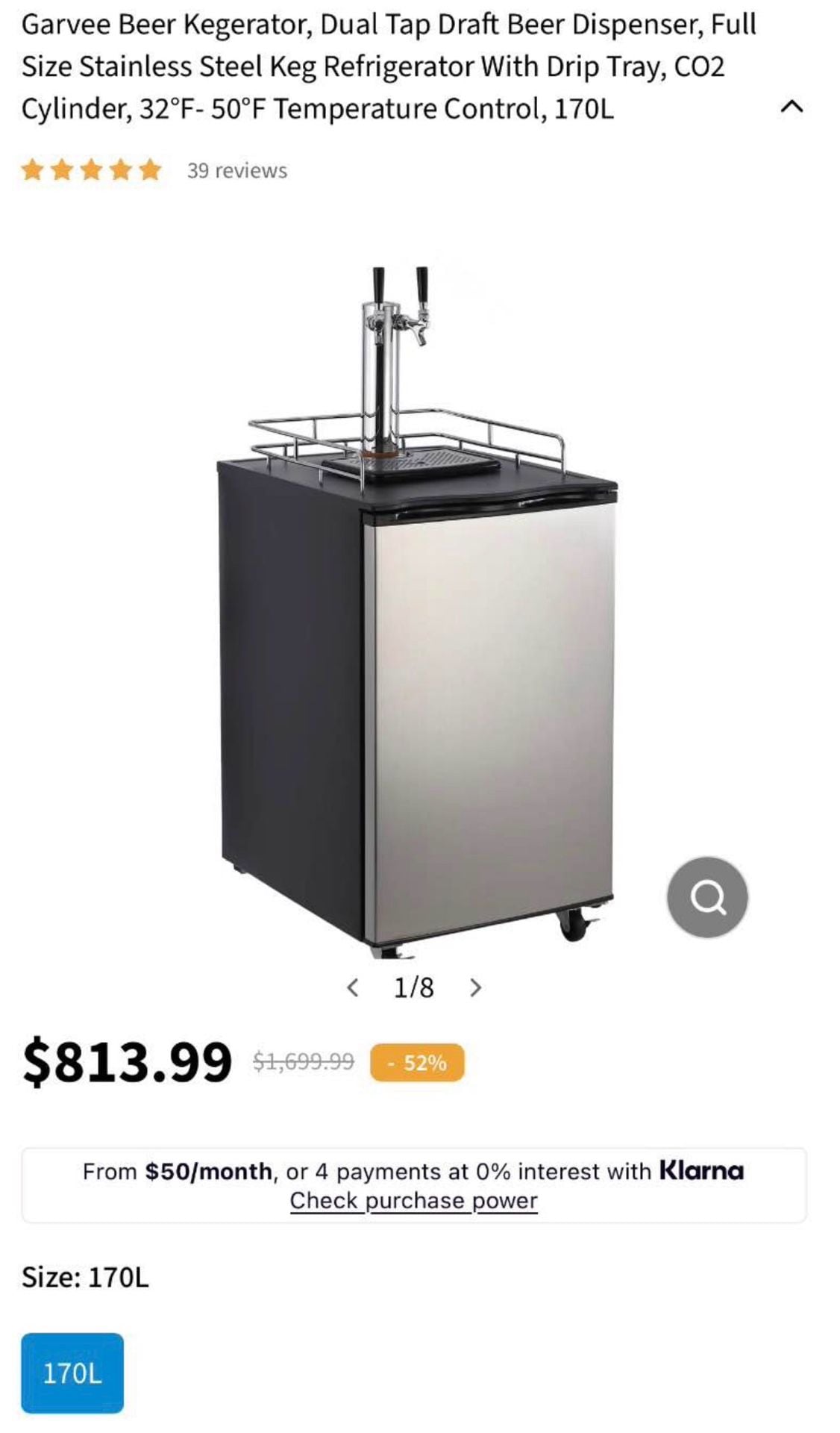 Garvee Beer Kegerator, Dual Tap Draft Beer Dispenser, Full Size Stainless Steel Keg Refrigerator 6