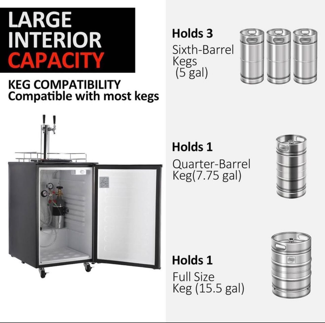 Garvee Beer Kegerator, Dual Tap Draft Beer Dispenser, Full Size Stainless Steel Keg Refrigerator 9