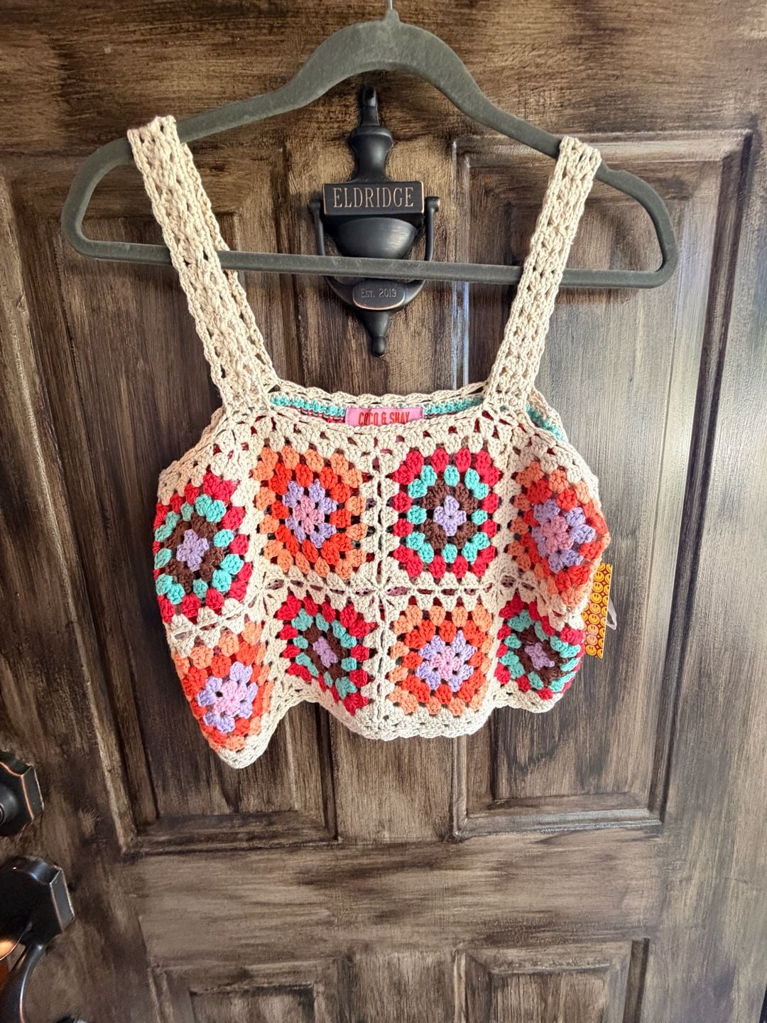 Coco & Shay Retro Multicolor Granny Square Crochet Crop Tank Top Size M NWT 2