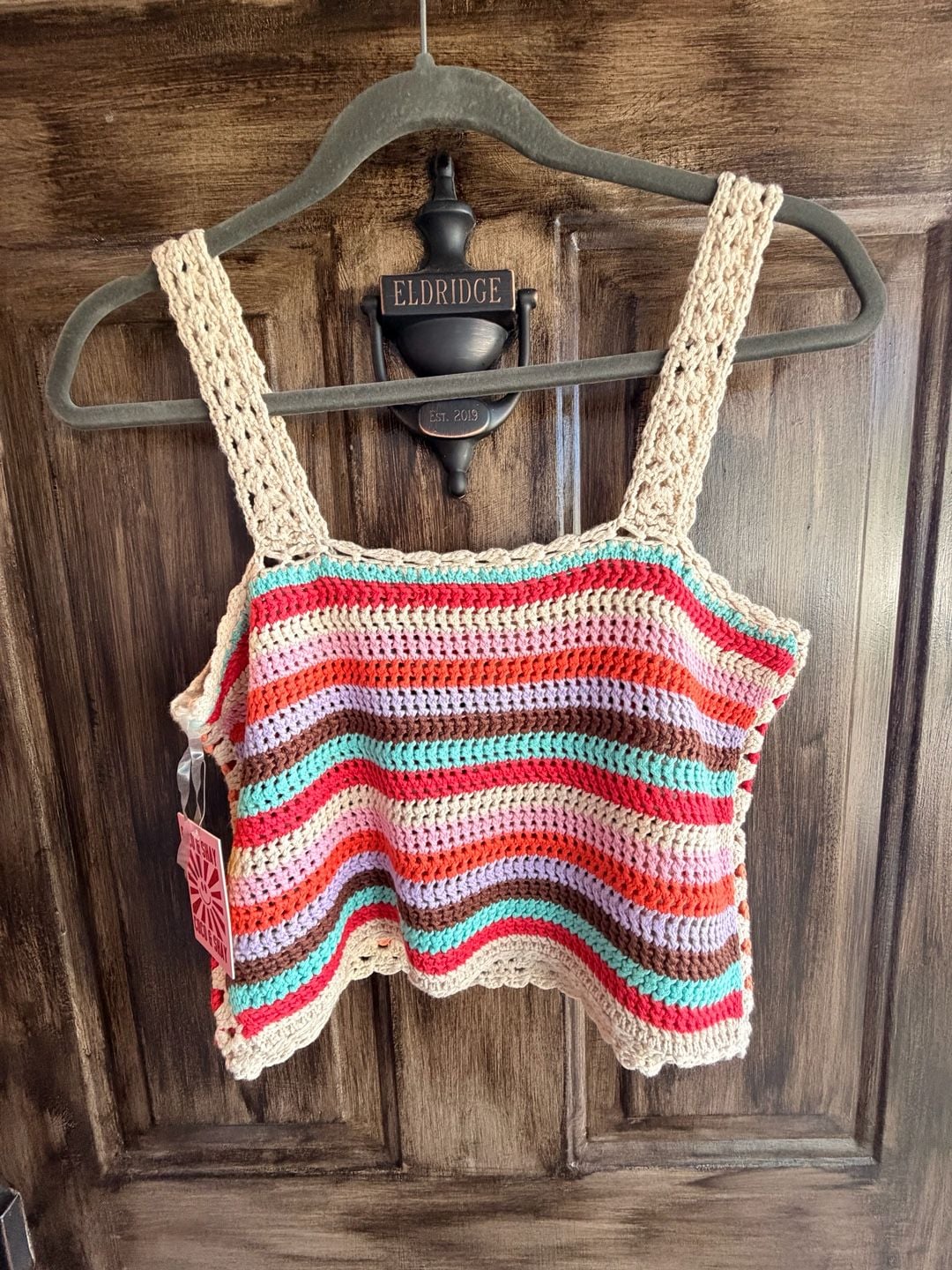 Coco & Shay Retro Multicolor Granny Square Crochet Crop Tank Top Size M NWT 3