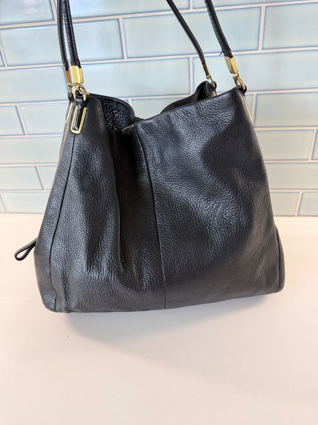 Coach Madison Phoebe Black Peppled Leather Shoulder Bag Hobo 4