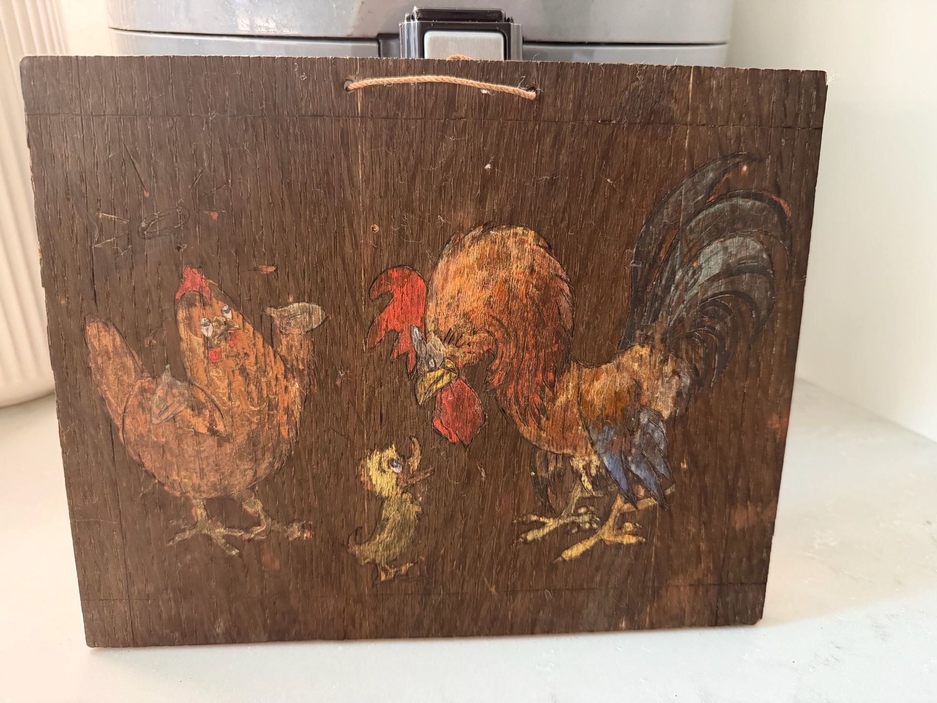 Vintage Hand Painted Folk Art Wood Wall Decor Farmhouse Rooster and Hen 1