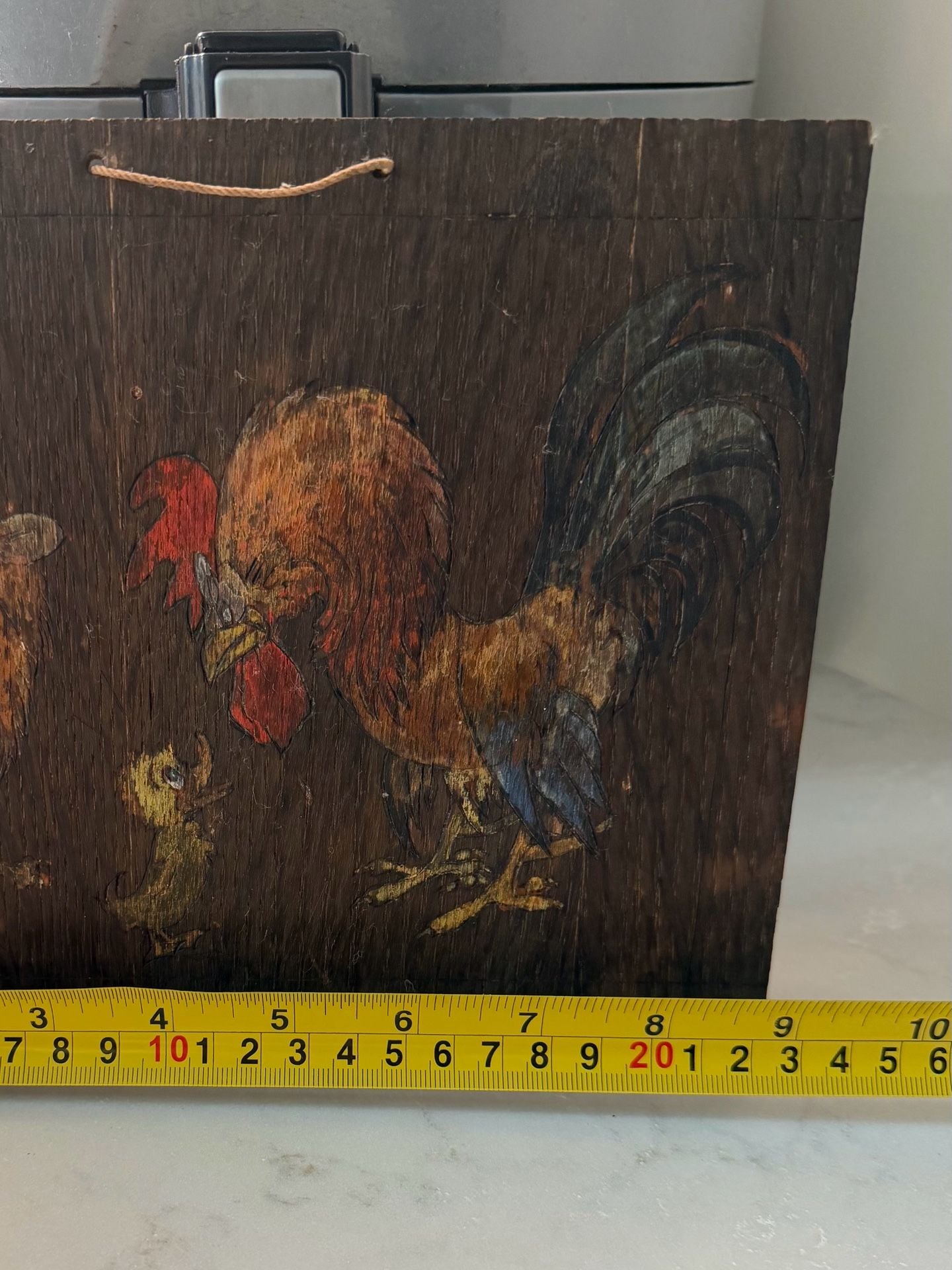 Vintage Hand Painted Folk Art Wood Wall Decor Farmhouse Rooster and Hen 4