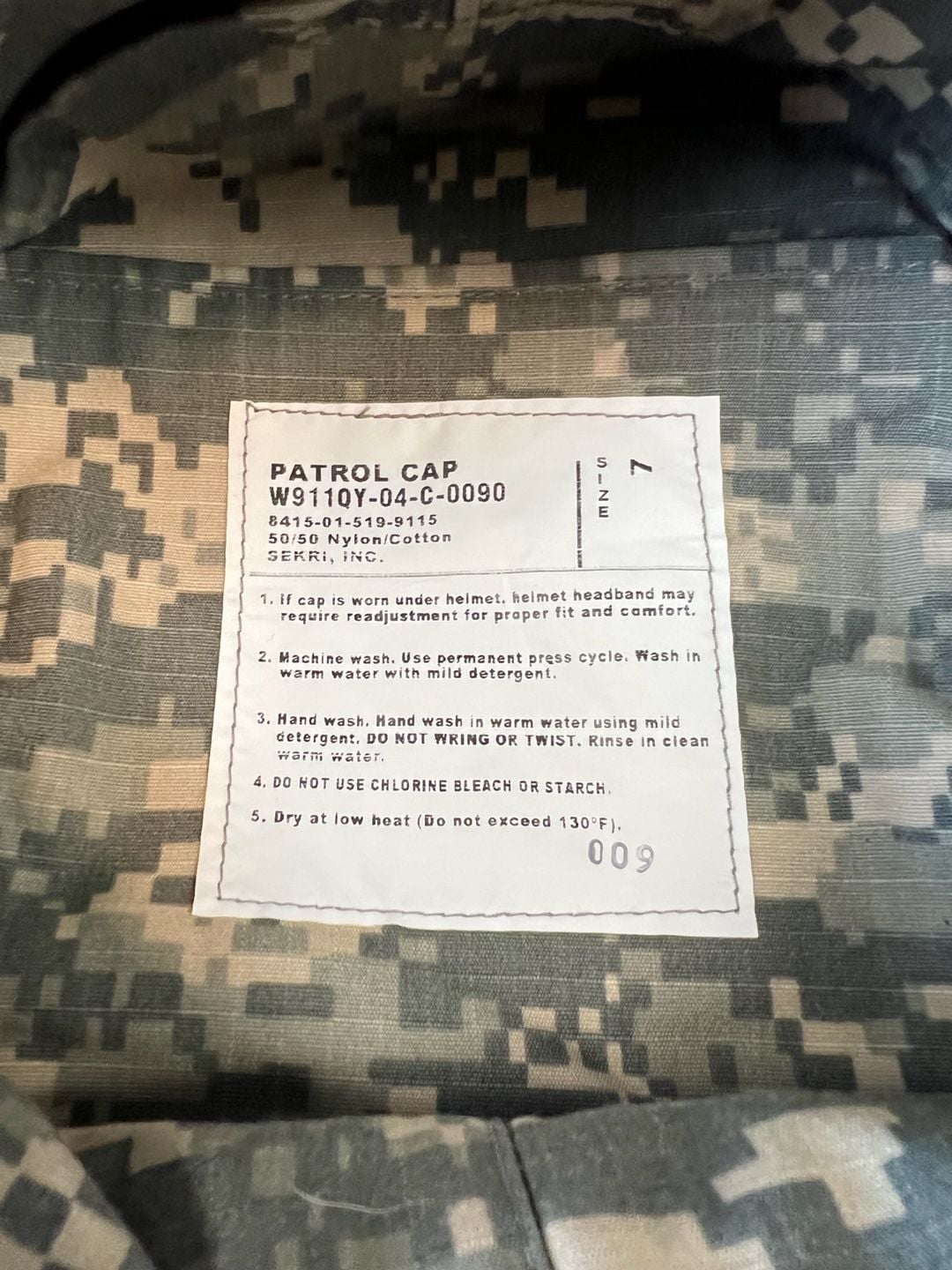 US Army ACU Digital Camouflage Patrol Cap Size 7 SEKRI INC 5
