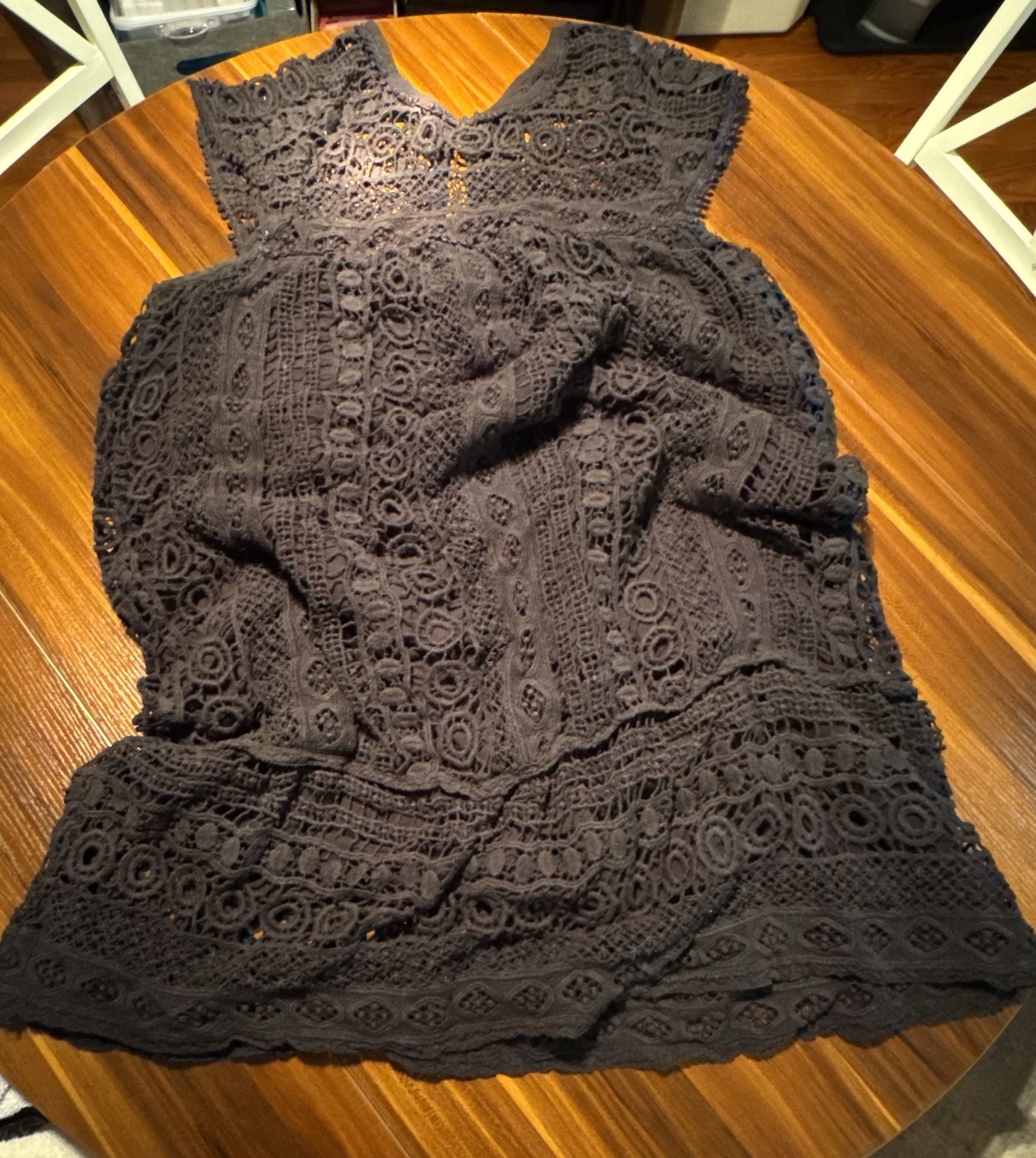 Maeve Black Crochet Lace Mini Dress Size L 2