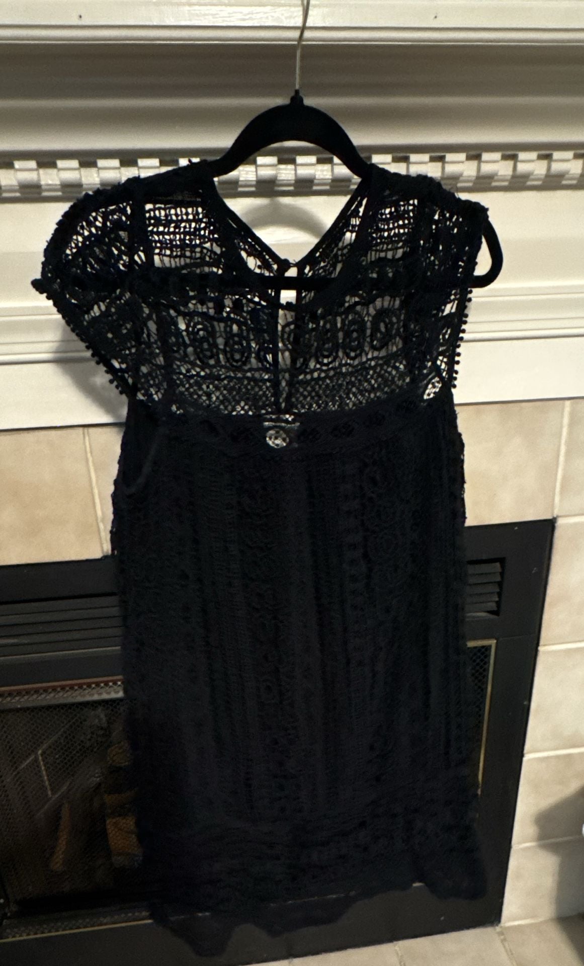 Maeve Black Crochet Lace Mini Dress Size L 4