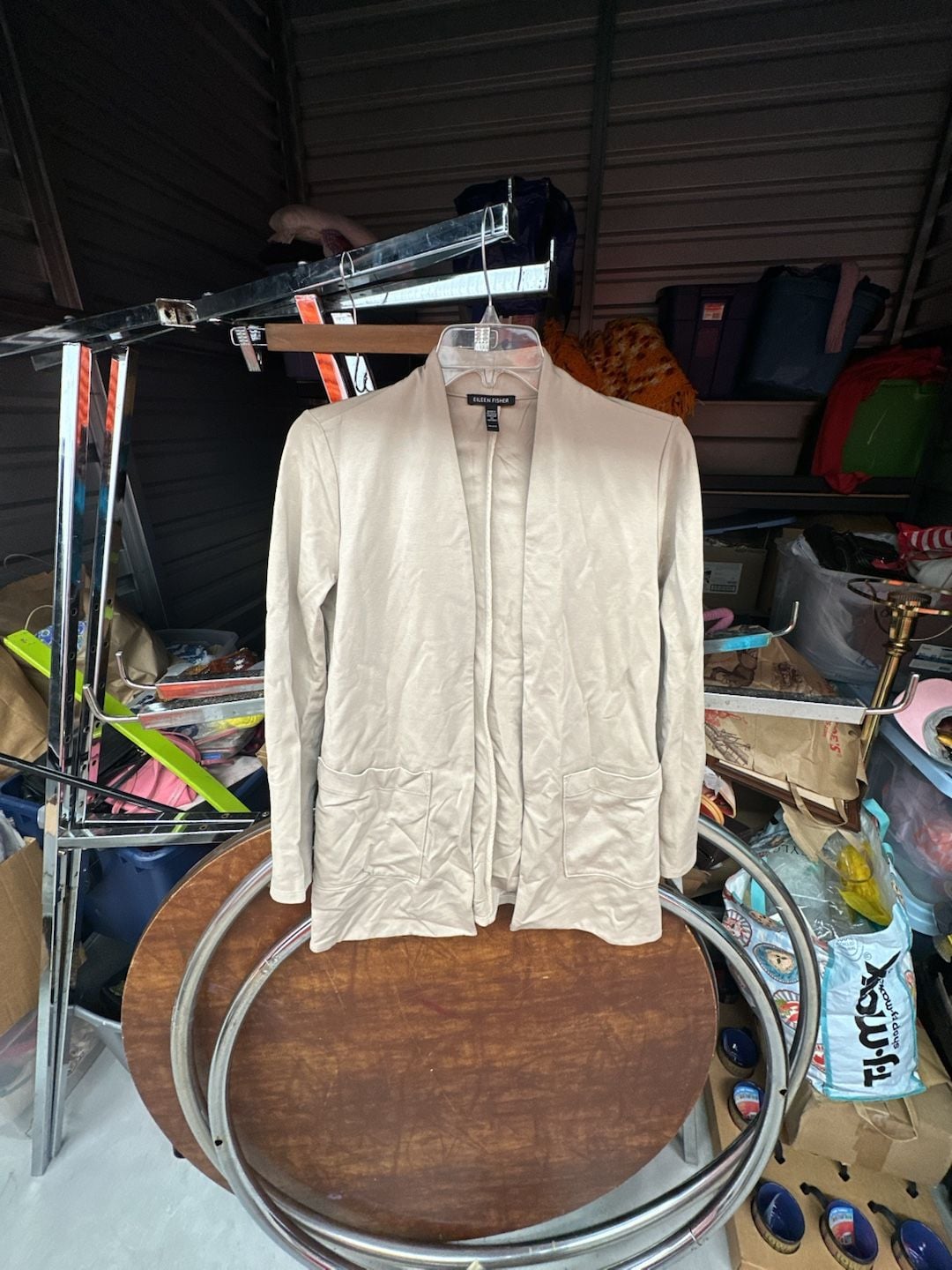 Eileen Fisher Open Front Beige Blazer Cardigan with Pockets Petite 2